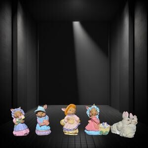 Vintage Easter Bunny Resin Figurine Lot Great Condition Estate Sale Find